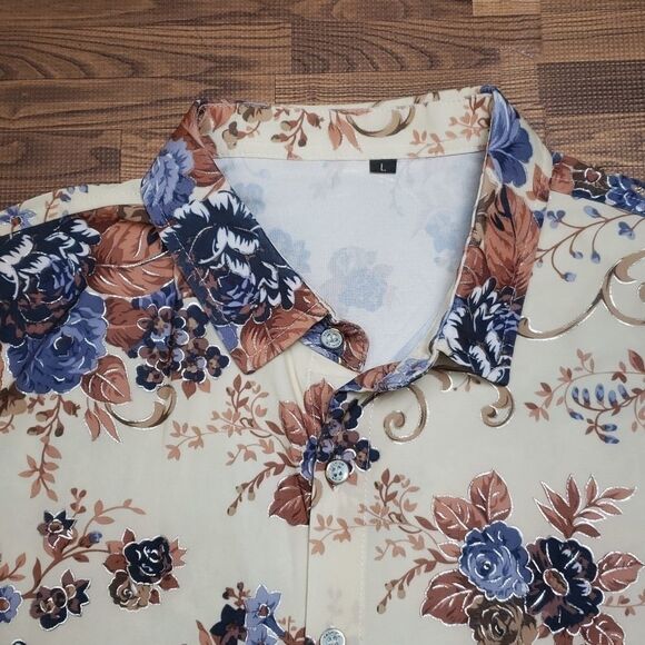 Fashion floral print button-down shirt size large - Picture 8 of 15